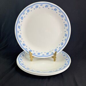 Vintage Corelle Morning Blue Dinner Plates 10 Inch Set of 4 White Blue USA